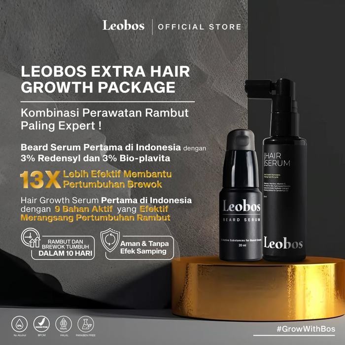 LEOBOS Extra Hair Growth Package (Beard Serum dan Hair Growth Serum) Serum Penumbuh Rambut Serum