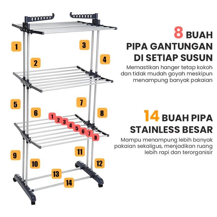 Stand Hanger Rak Susun Portable 4 Susun Rak Susun Serbaguna Rak Susun Lipat Handuk Jemuran Plastik