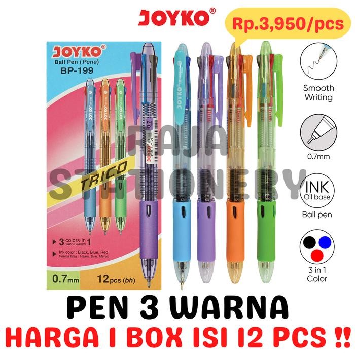 

JOYKO BALL PEN 3 COLOURS BLACK BLUE RED BOLPEN PULPEN 3 WARNA HITAM BIRU MERAH JOYKO BP-199 [12PCS]