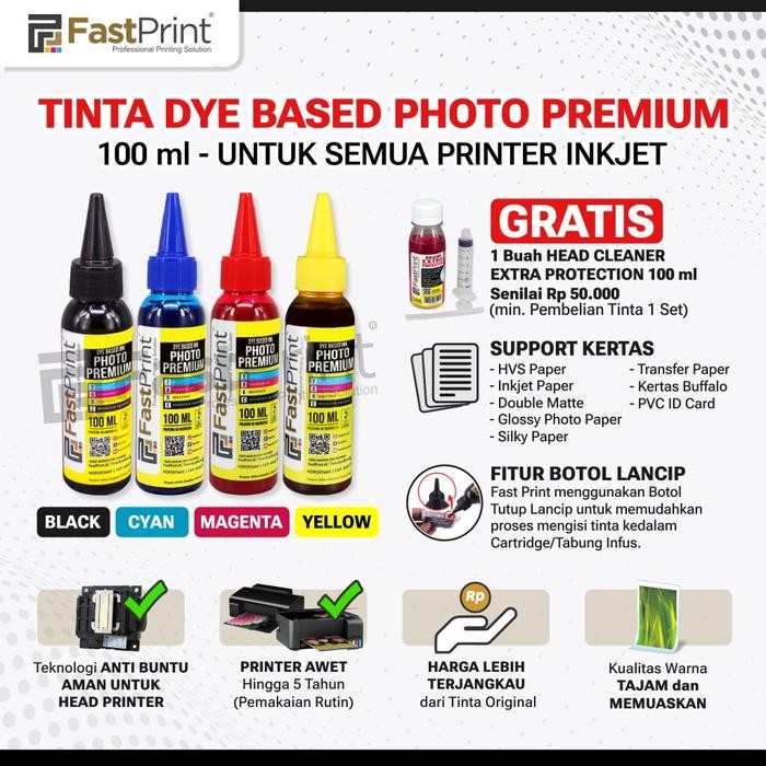 

Tinta Dye Based Photo Premium Epson 1 Set - 4 Warna - 100 ML