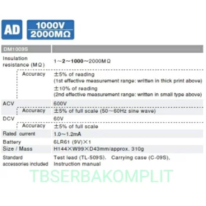 Paling Berkualitas Sanwa Dm1009S Analog Insulation Resistence Tester 1000V Dm-1009S