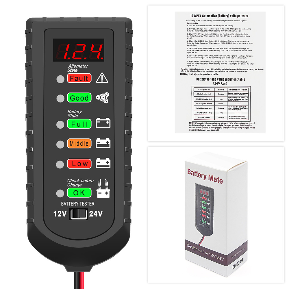 IMPORT 12V 24V Car Battery Tester Alternator Tester LED Display Automotive Battery Checker Analyzer