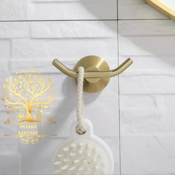 gantungan baju dinding kapstok double Hook gold