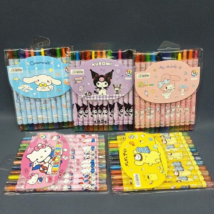 

Crayon Putar Panjang Pendek Sanrio ISI 12 Kuromi Cinnamoroll Melody Pompurin