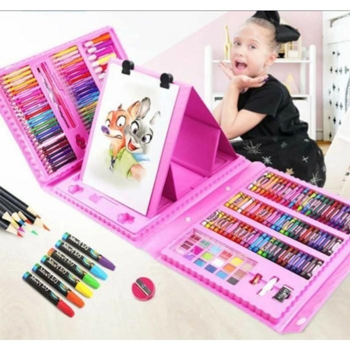 

Art set 208 Pcs crayon alat melukis gambar Set Drawing Koper/ Set Alat Gambar Anak Crayon Gambar