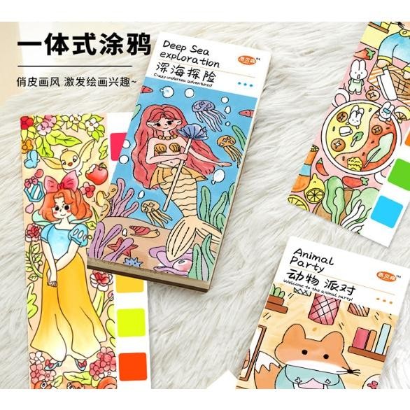 

Set Buku Lukis Portable / Paket Alat Lukis Portabel / Paket Buku Mewarnai Cat Air dan Kuas /