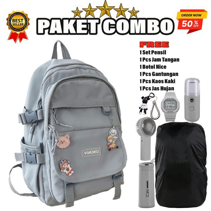 ASLI PALE BAGS - TAS RANSEL SEKOLAH SD SMP SMA KOREAN FASHION TAS ANAK SEKOLAH CEWEK TERBARU 7IN1