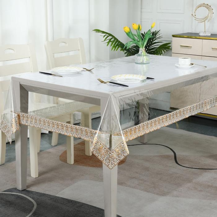 Taplak Meja Makan Transparan List Samping Alas Meja Bening Ruang Tamu PVC Tebal Anti Air Perlak Meja