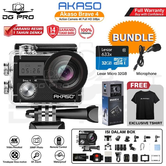 Akaso Brave 4 New Version Action Cam Camera Wifi 4K Waterproof + Remote Resmi