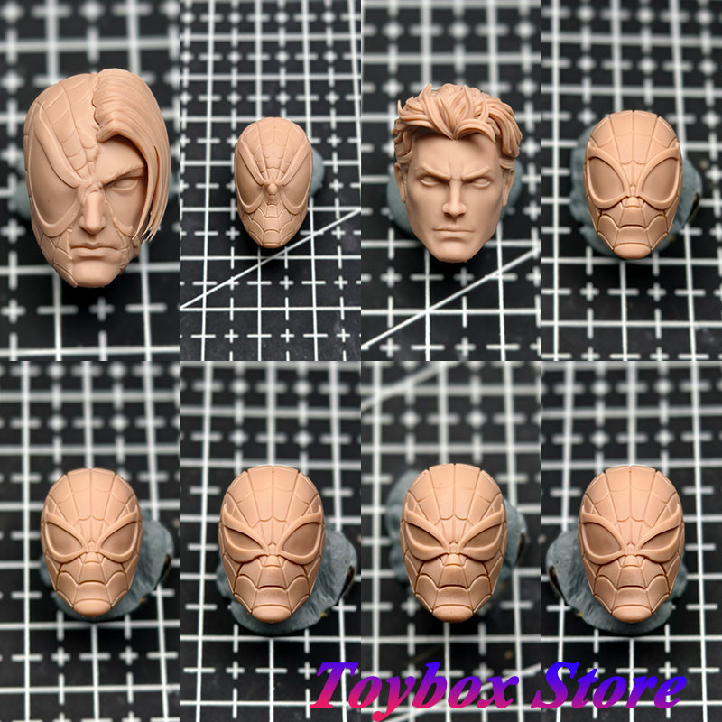 1/12 Scale Marvel Spider-Man Unpainted Head Sculpt Battle Damage Anime Peter Parker White Model For