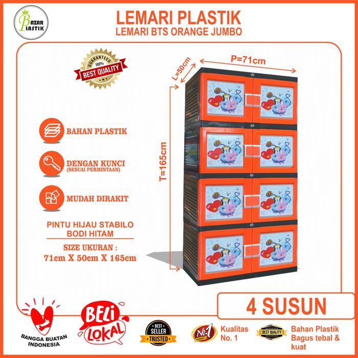 Lemari Jumbo Lemari Pakaian Lemari Plastik 4 Susun Kunci BTS + KUNCI 4 SUSUN ORANGE ( BTS4SSNK-OREN