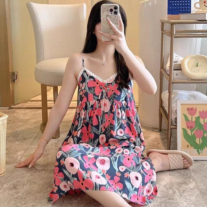 daster wanita tali tanktop motif floral rayon allsize