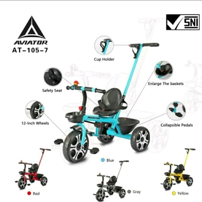 Stroller Sepeda Anak Roda Tiga Aviator AT 105-7 Dorongan Keranjang Bel AT105-7