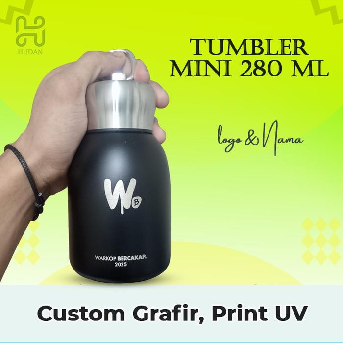 Tumbler Kopi Kecil 300 ml Custom Grafir Print UV Logo Termos Mini Air Panas Stainless Steel