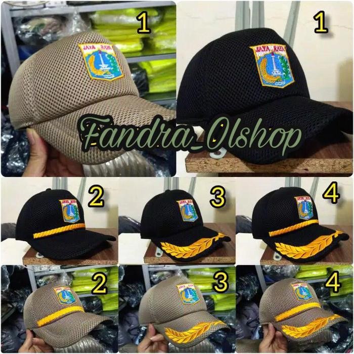 Topi PNS DKI Jakarta JAYARAYA Hitam Khaki bahan jaring dobbel mess. *