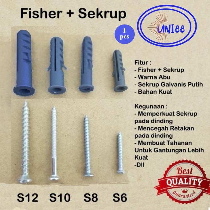 Sekrup Fisher S6 S8 S10 Fiser Baut Dinding Skrup Tembok Gypsum Gipsum *