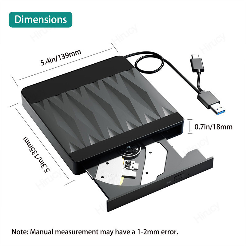 2-in-1 External Bluray Drives USB 3.0 Type-C BD DVD CD -/+RW Reader Writer Portable Burner for
