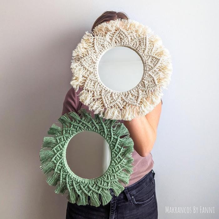 macrame cermin plus cermin/ pembungkus cermin/mirror macrame/ CERMIN GANTUNG/macrame jam-hiasan