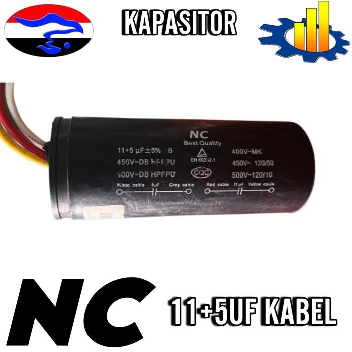 KAPASITOR 11 + 5UF KABEL NC CBB60 DUAL. *