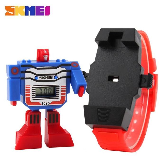 (Expert) Jam Tangan Anak Transformer Robot SKMEI DG1095 Strap Merah Biru Jadul