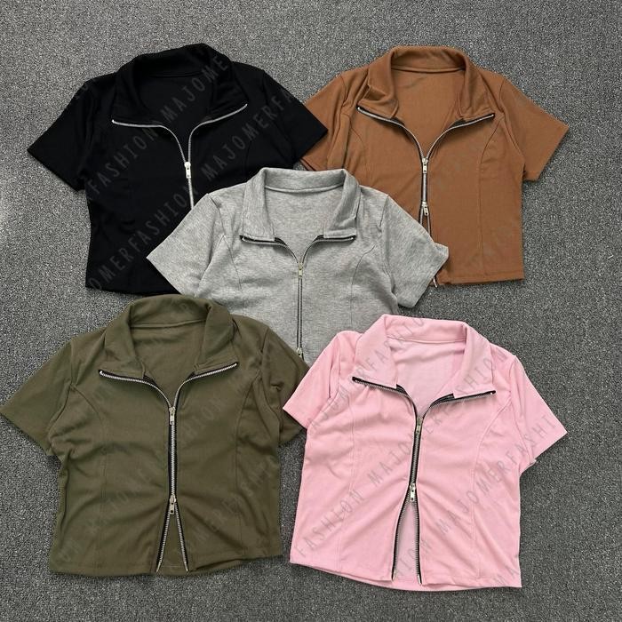 (Expert) Majomer Hariya Zipper Kerah Crop Top - Atasan Resleting Wanita