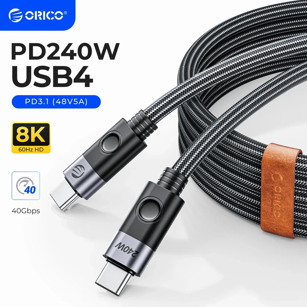 ORICO 240W Cable USB4 Type C Fast Charging Cord 40Gbps Data Transfer 8K@60Hz for Xiaomi Huawei Switc