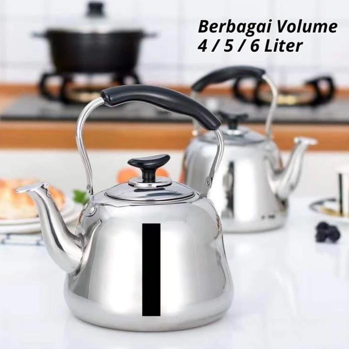 Teko stainless 6 liter TEBAL plus saringan teh / teko saringan 3 liter / kettle ceret BUNYI