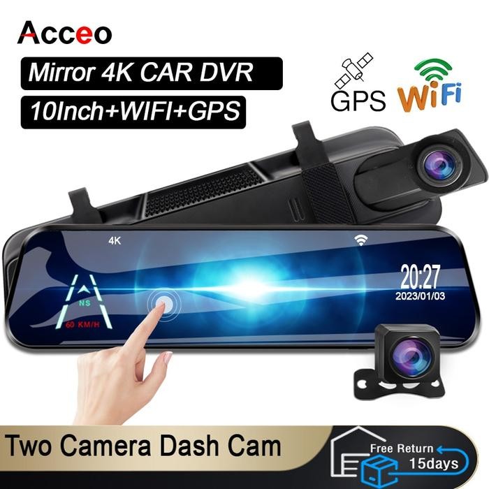 4K WIFI Dash Cam Car DVR 10 Inch Touch Mirror DVR Video Recorder