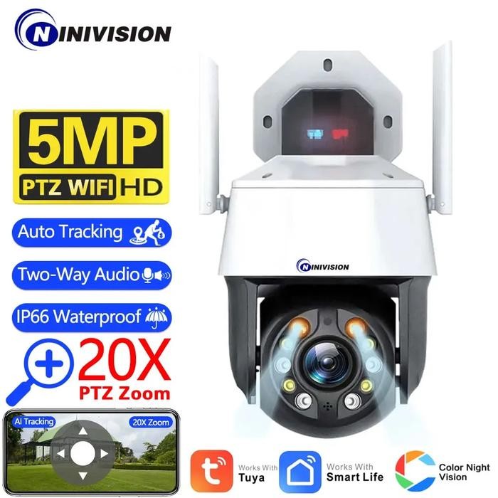 5MP Tuya 20X Optical PTZ Zoom Security Camera Outdoor Full Color