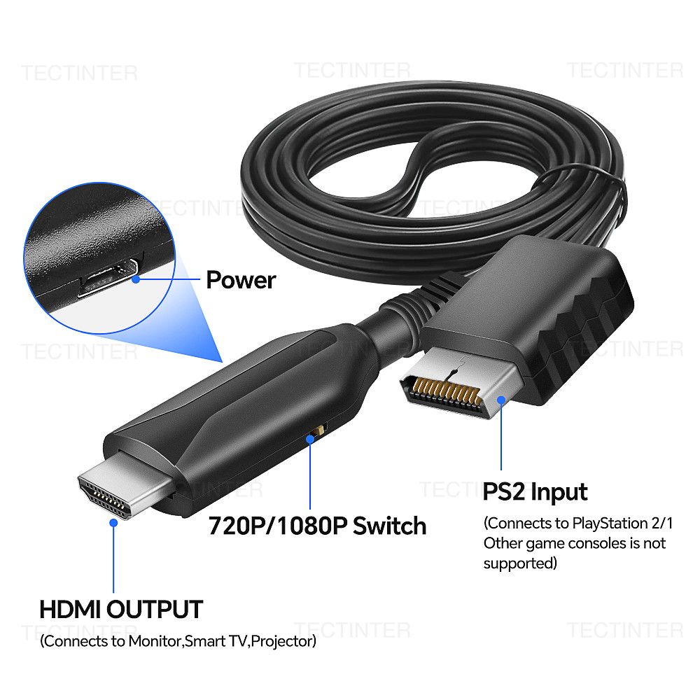 For Playstation 2 to Converter HDMI-Compatible Adapter Supports for PS2/PS1 Display Modes for HDTV