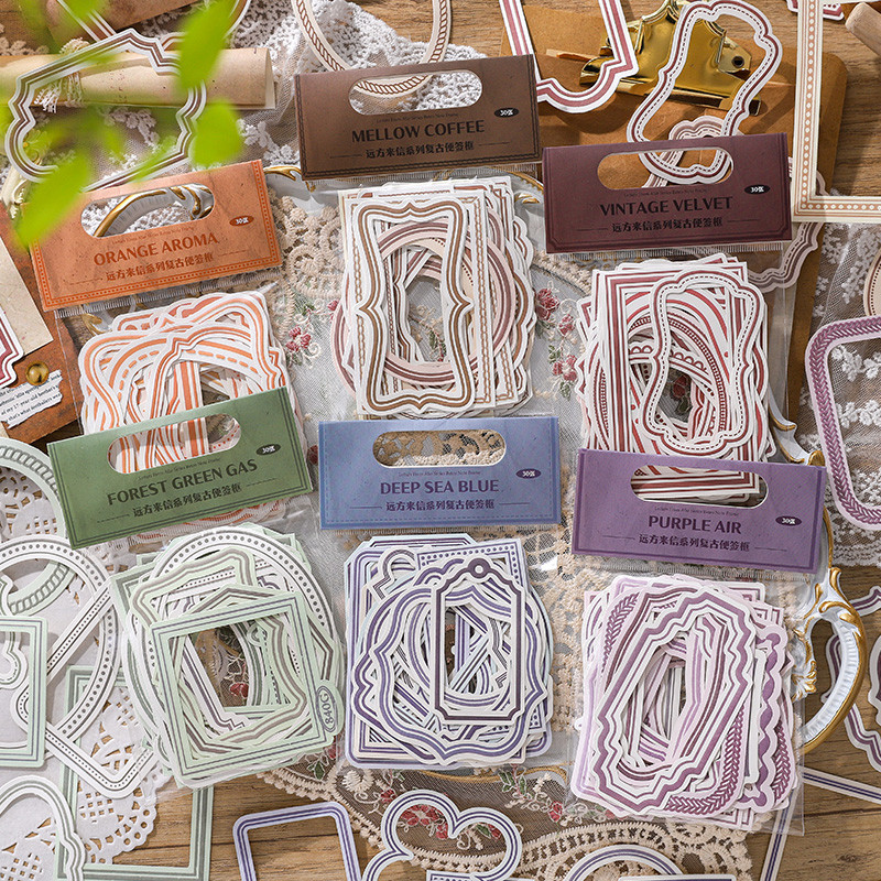 

30 pcs Retro label frame hollow-out square round shape picture frame gorgeous Simplicity hand tent