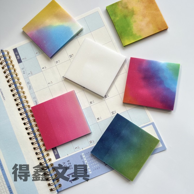 

50pcs Gradient Transparent Starry Sky Note Shiny Pearlescent Film Office Study Note Paper Kawaii