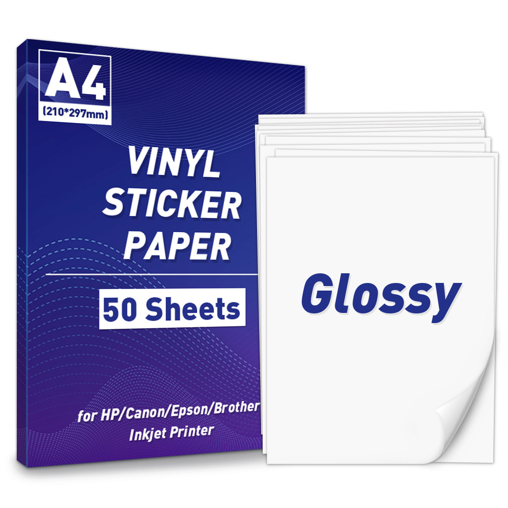 

A4 Paper Sheets Adhesive Printable Label Sticker Paper Glossy for Inkjet Printer White Vinyl Label
