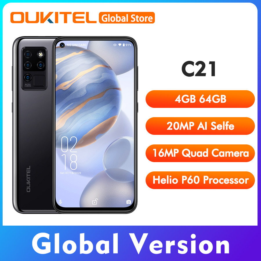 OUKITEL C21 6.4" FHD+ 4GB 64GB Android 10.0 Helio P60 Octa Core Smartphone 1080*2310 4000mAh 16MP Qu