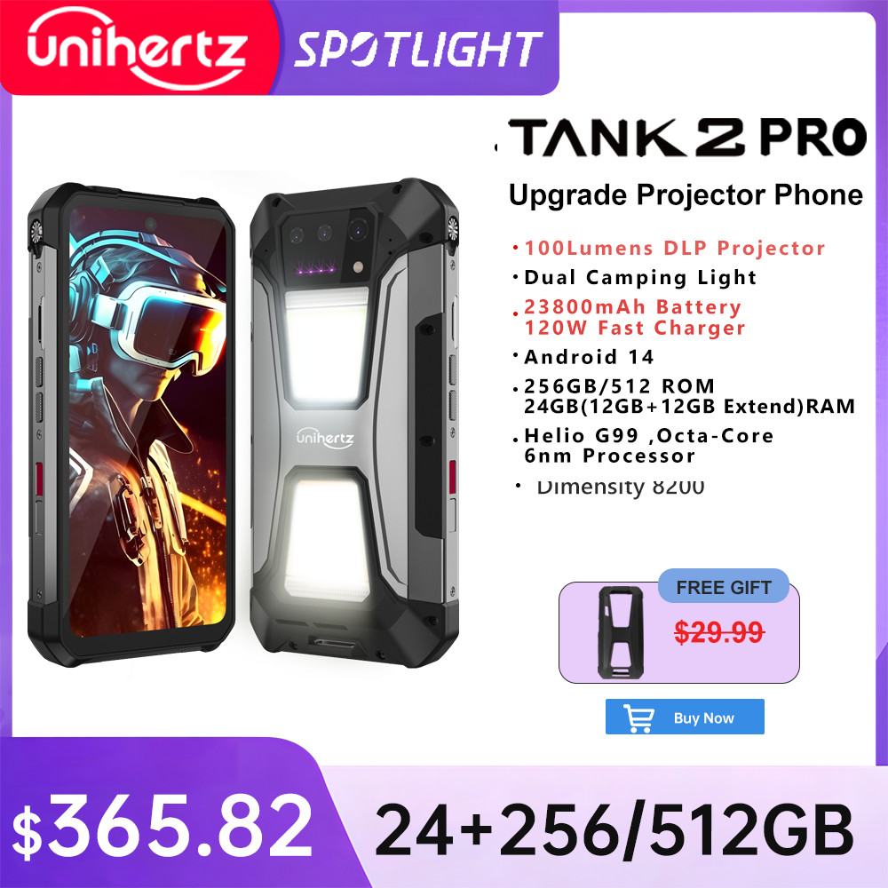 Unihertz tank 2 Pro 8849 rugged smartphone with projector 2.4K 23800 mAh 24GB + 512GB mobile phone A