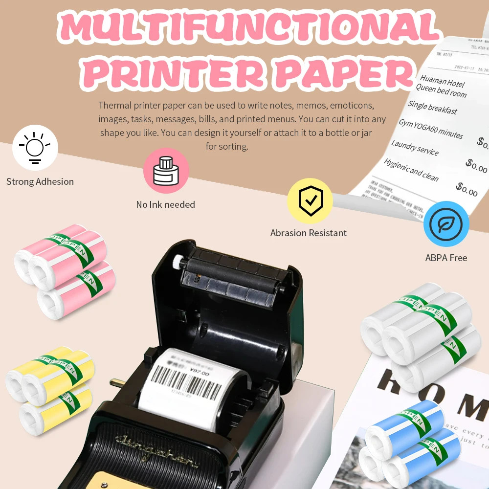 

57x25mm 10-Color BPA-Free Thermal Sticker Paper for Kids Crafts, Instant Photos, Portable Printers &