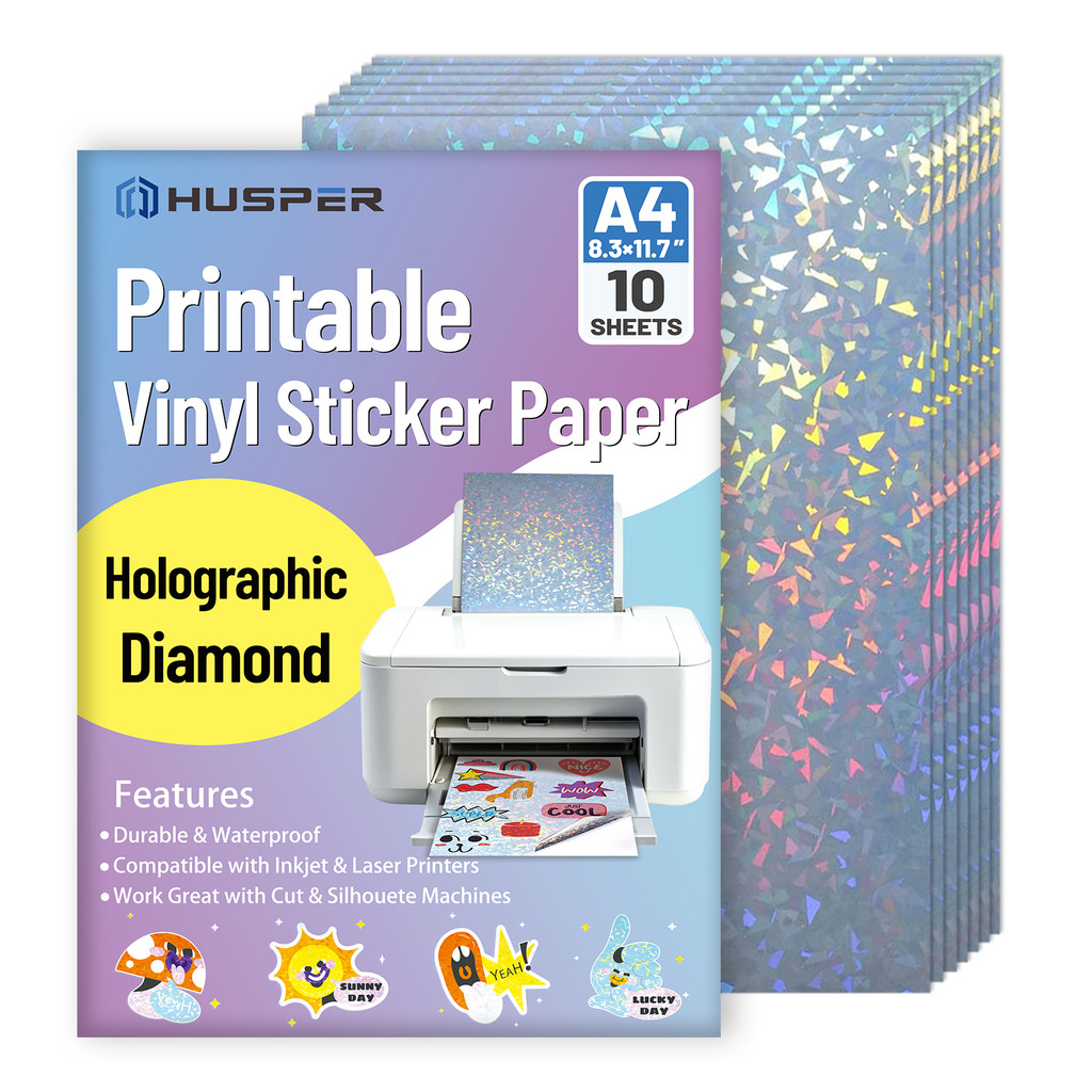 

10 Sheets Diamond Printable Vinyl Sticker Paper - A4(8.311.7 Inch), Waterproof & Self-Adhesive,