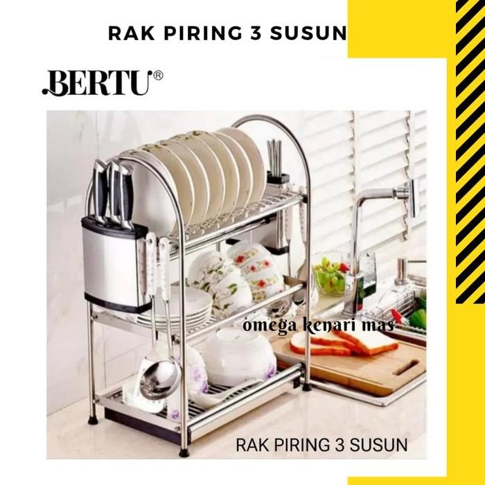 RAK PIRING 3 SUSUN STAINLESS STEEL 304 RAK DAPUR