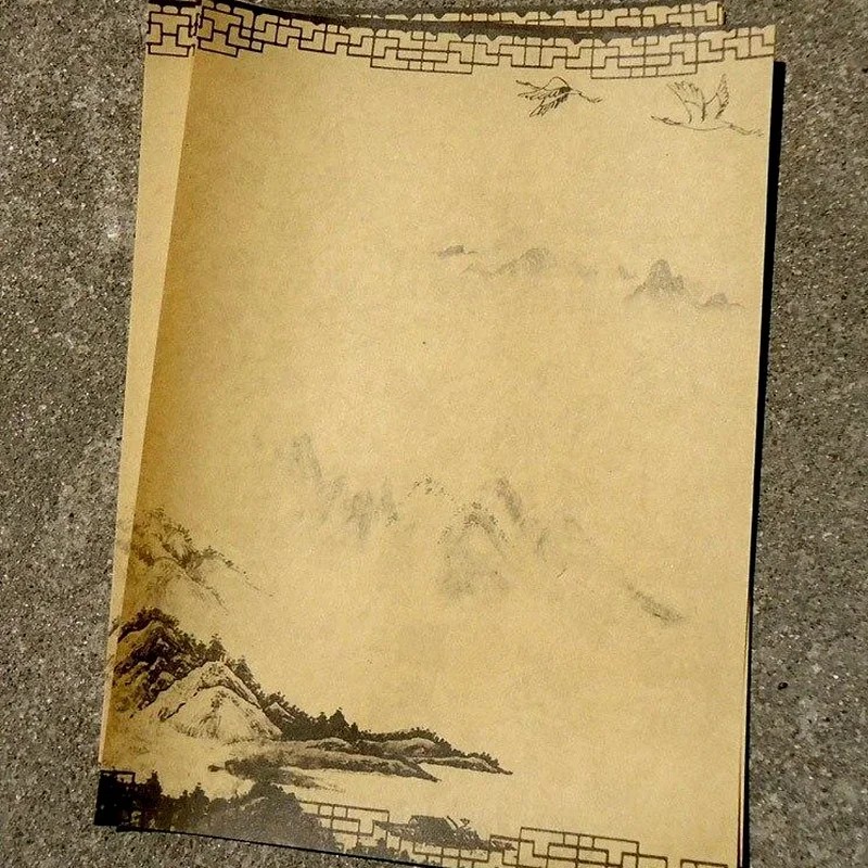 

8Pcs Vintage Kraft Paper Writing Letter Chinese Landscape Stationery Romantic Note Painting Paper