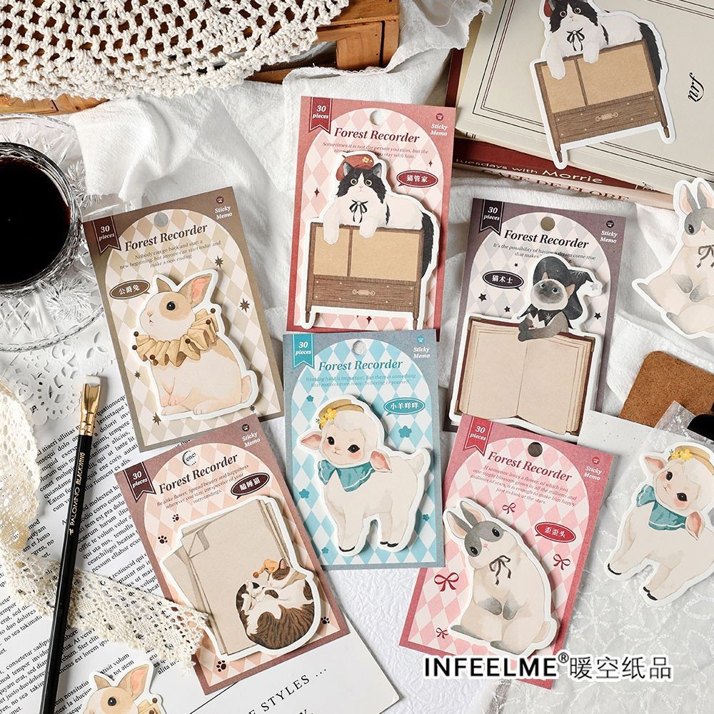

30 Sheets Woodland Animals Sticky Notes Cartoon Cat Sheep Rabbit Shaped Self Sticky Memo Pads for