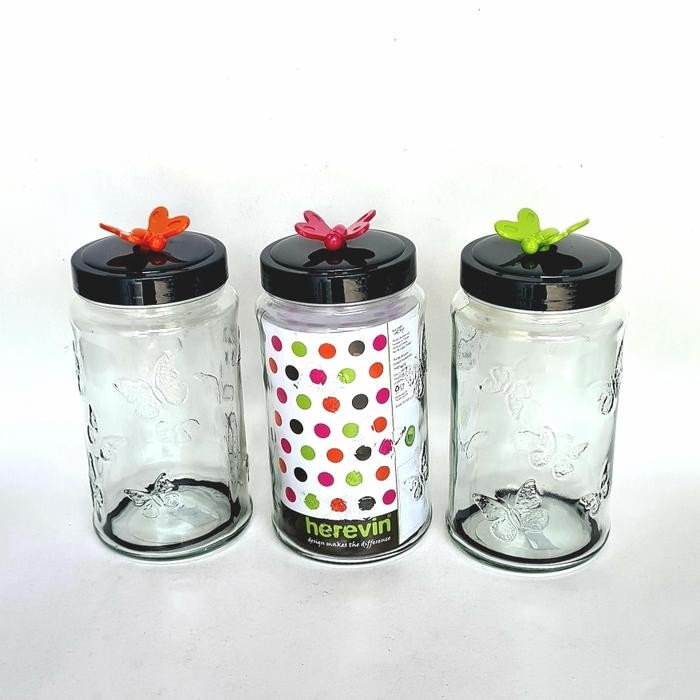 Herevin toples canister kaca tutup plastik