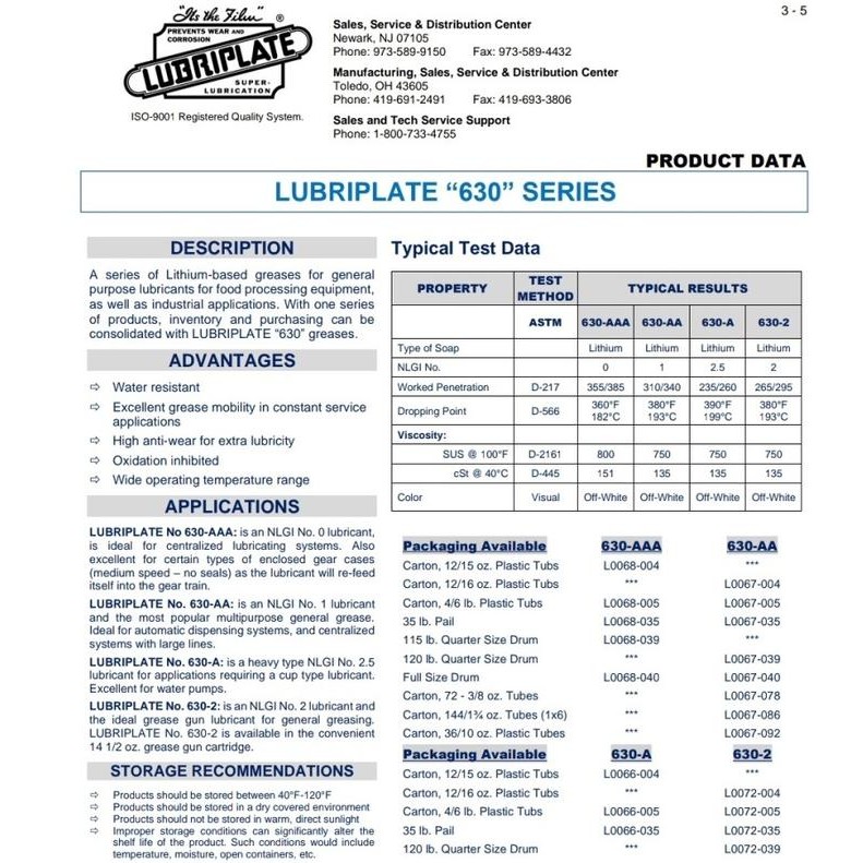 Lubriplate No. 630-2 Nlgi 1 Lithium Grease,Gemuk