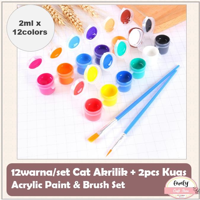

LovelyCraftStore 12warna/set Cat Akrilik + Kuas, Paint Brush, Acrylic Paint, Water with 2 brushes