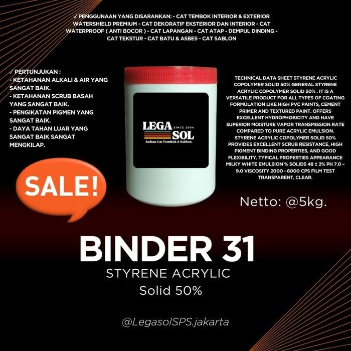 

Binder Styrene Acrylic 31 Solid 50% @1kg Khusus Cat Eksterior Paint Painting Pvc