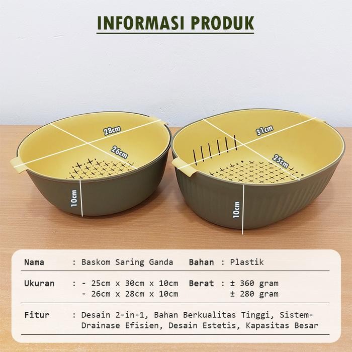 Keranjang Saringan Wadah Cuci Sayur Buah / Baskom Set Tempat Tirisan Sayur-sayuran 2 Layer / Baskom