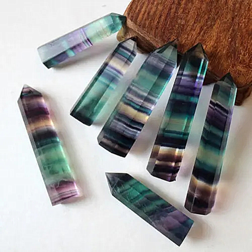 Rainbow Fluorite Crystal Stick, Large Fluorite Quartz Crystal Tip Stick, Healing Hexagonal Wand,
