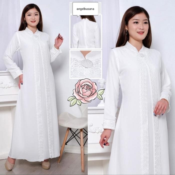(Allthebest) gamis putih wanita Bahan sifon gamis putih abaya