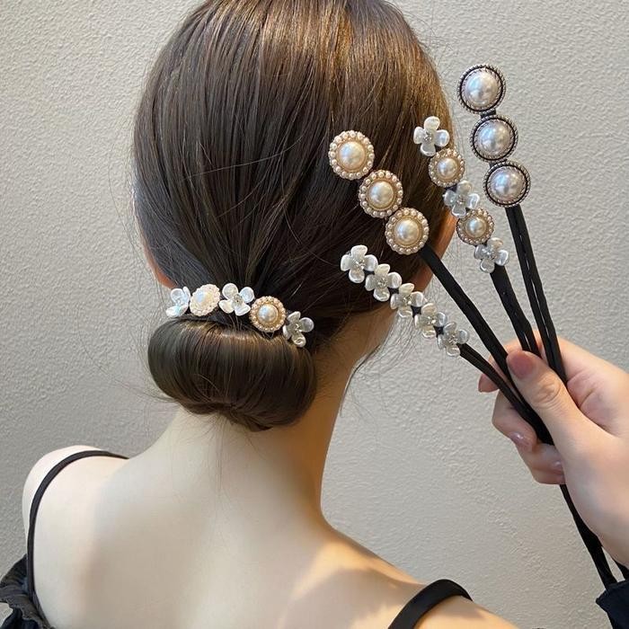 Ikat Rambut Sanggul Jepit Wanita Modern Simple Korea Elegan Hair Bun Mutiara Diamond Kunciran Cepol