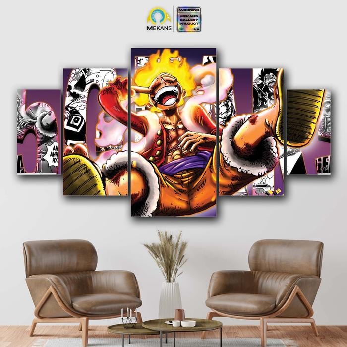 POSTER BINGKAI KAYU ANIME ONE PIECE GEAR 5 NIKA 1 SET 5PCS