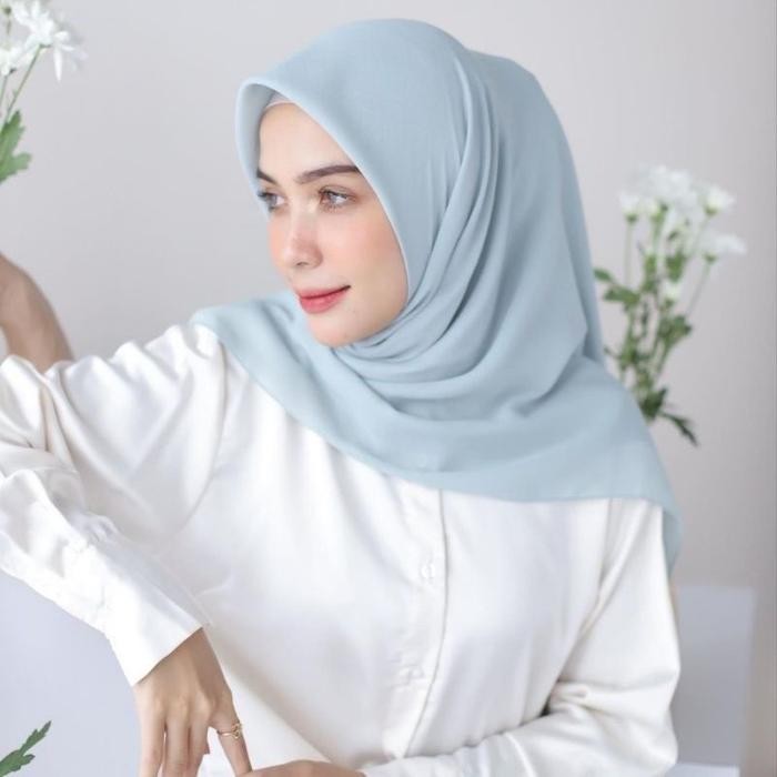 (Allthebest) BABY BLUE Hijab Pollycotton Hijab Sqare ( Hijab Warna Baby Blue / Hijab Warna Ice Blue